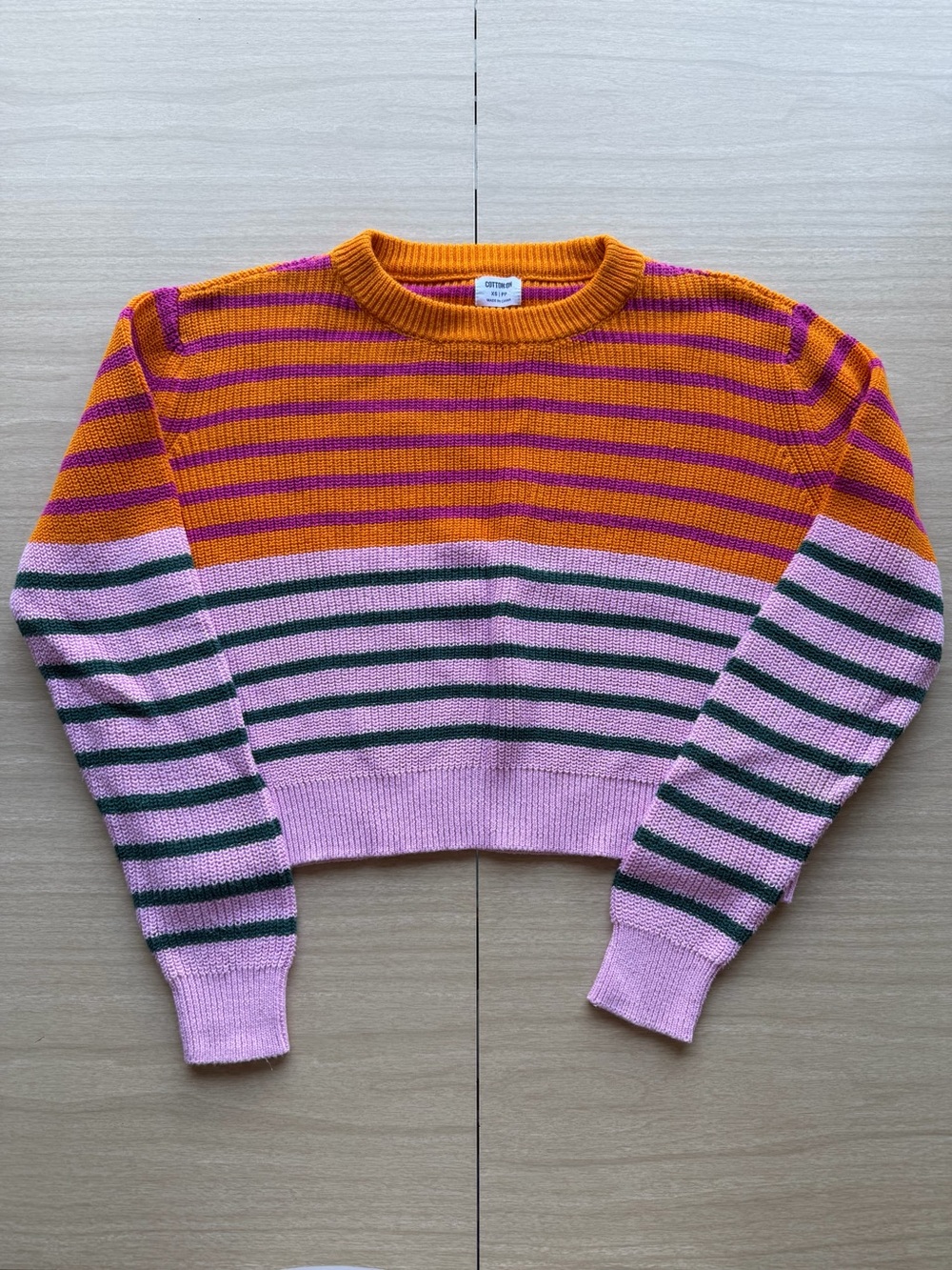 Cotton On Women’s Striped Cropped Crew Neck Sweater XS